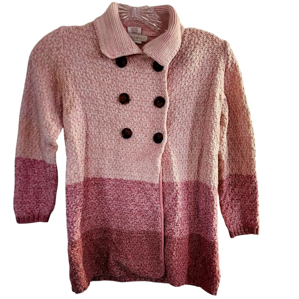 Maggie & Zoe Girls Pink & White Knit Long Double Breasted Sweater Size 6X